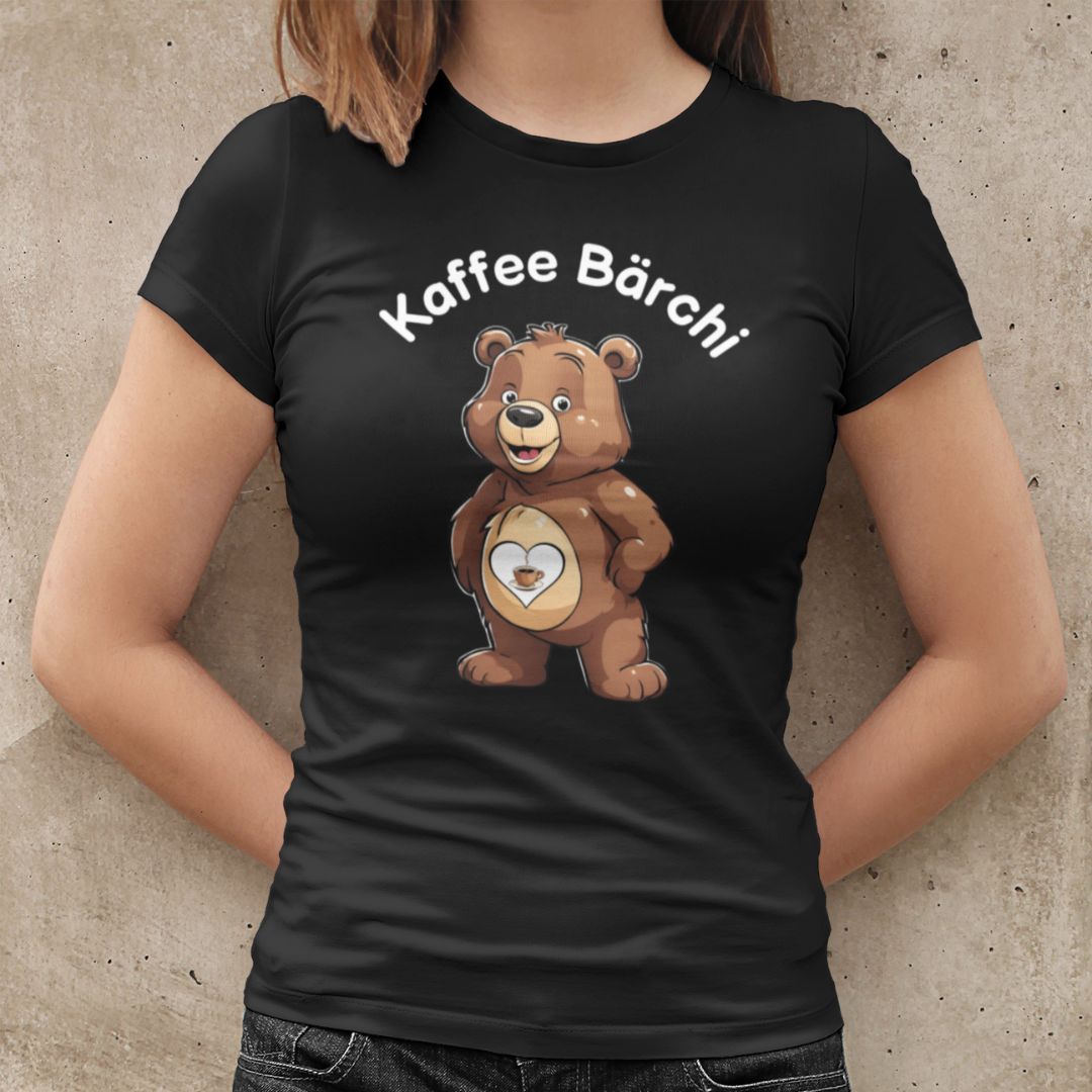 Glücksbärchi Tshirt Frau Kaffee Bärchi schwarz