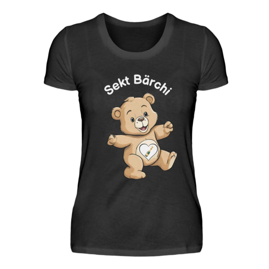 Glücksbärchi Tshirt Frau Sekt Bärchi schwarz