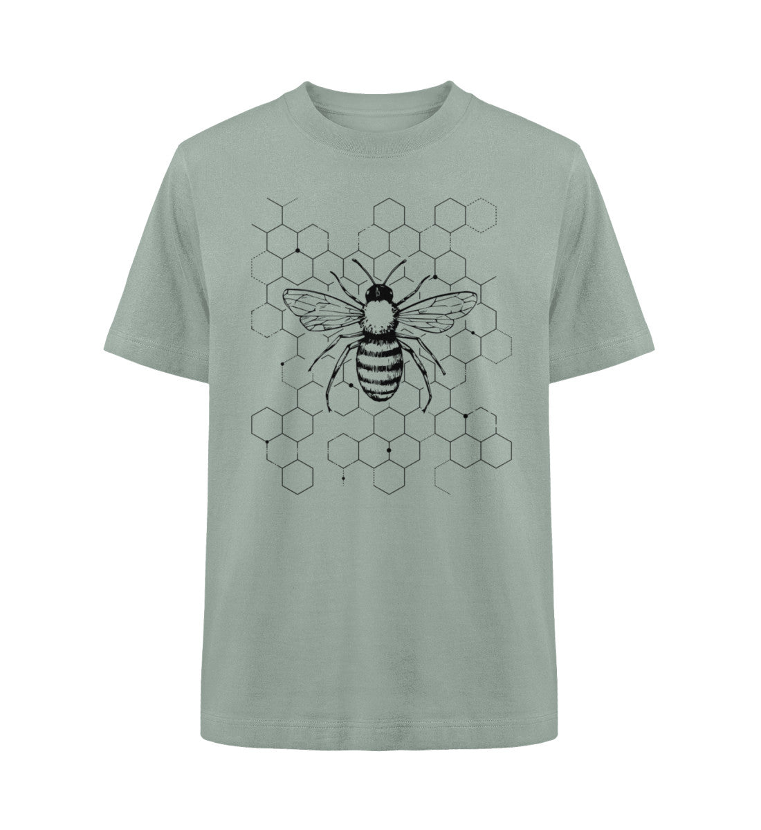 Visualmotviation - Unisex Freestyler Heavy Oversized T-Shirt aus 100% Bio-Baumwolle mit Bienen und Bienenwabenmotiv. Shirtfarbe: Aloe-7137