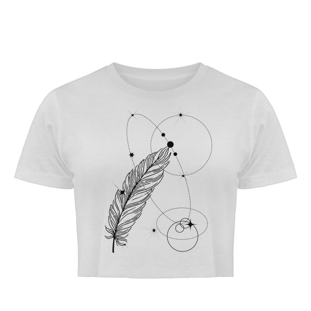 Visualmotivation - weißes Damen Crop-Top mit Lineart Motiv in Schwarz. Aus 100% Bio-Baumwolle. Nachhaltig und Stylisch