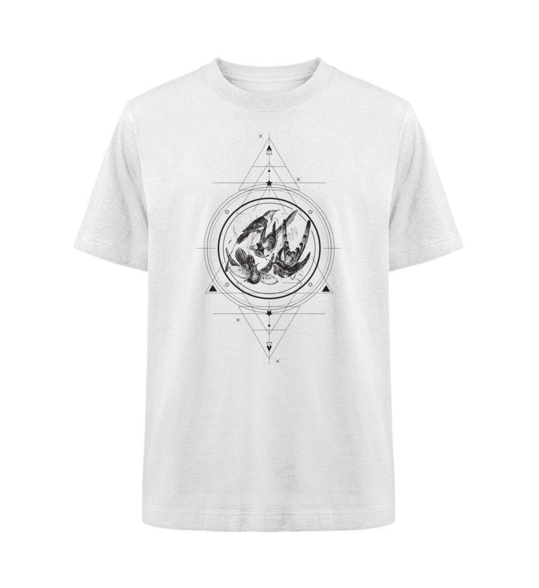 Visualmotviation - Unisex Freestyler Heavy Oversized T-Shirt aus 100% Bio-Baumwolle mit Linart-Motiv und Kolibri. Shirtfarbe:White-3