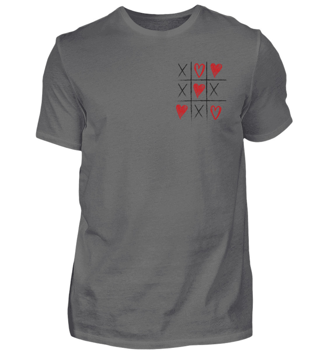 Visualmotivation - Männer Premium Shirt - Motiv: Tic Tac Toe, Liebe gewinnt - Shirtfarbe: Dunkelgrau