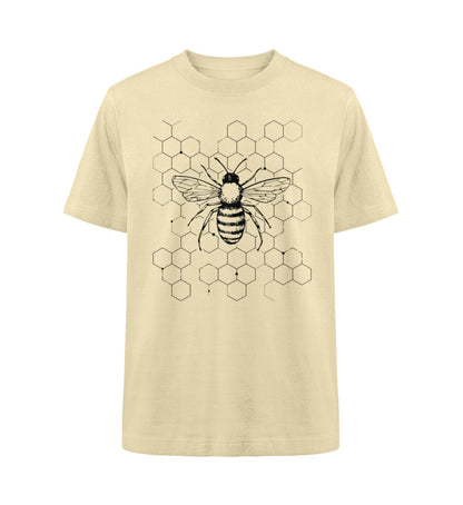 Visualmotviation - Unisex Freestyler Heavy Oversized T-Shirt aus 100% Bio-Baumwolle mit Bienen und Bienenwabenmotiv. Shirtfarbe: Natural Raw-7052