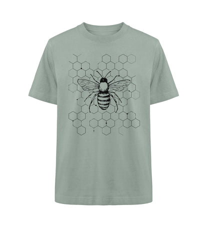 Visualmotviation - Unisex Freestyler Heavy Oversized T-Shirt aus 100% Bio-Baumwolle mit Bienen und Bienenwabenmotiv. Shirtfarbe: Aloe-7137