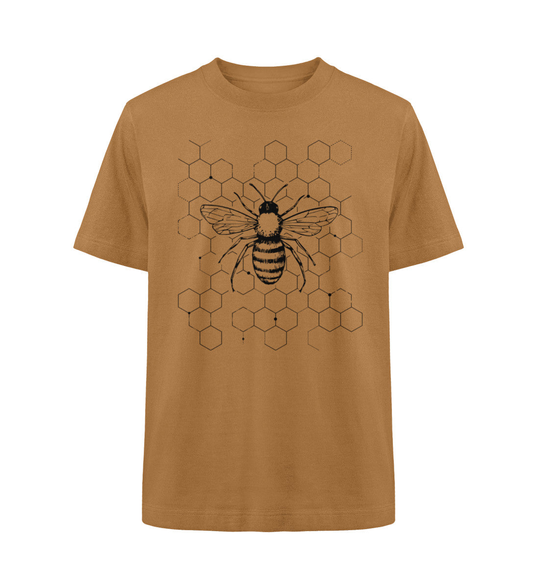 Visualmotviation - Unisex Freestyler Heavy Oversized T-Shirt aus 100% Bio-Baumwolle mit Bienen und Bienenwabenmotiv. Shirtfarbe: Day Fall-7136