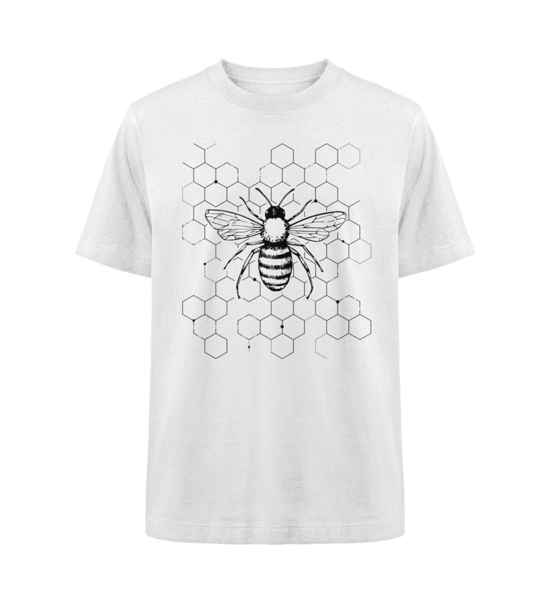 Visualmotviation - Unisex Freestyler Heavy Oversized T-Shirt aus 100% Bio-Baumwolle mit Bienen und Bienenwabenmotiv. Shirtfarbe: White-3