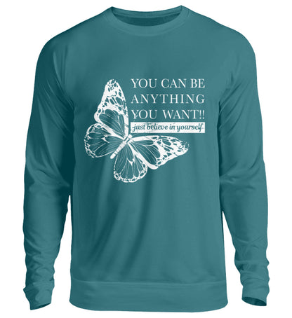 Visualmotivation Sweatshirt Butterfly You can be anything you want - just believe in yourself - airforce blue