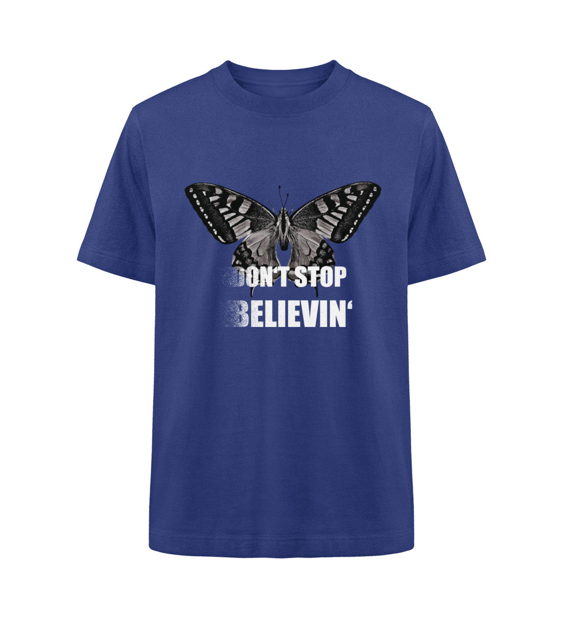 VISUALMOTIVATION Unisex Organic Oversized Shirt ST/ST - Butterfly, don't stop believin - Worker Blue-7139