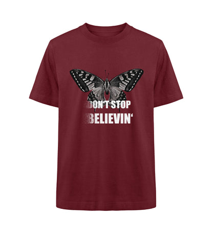 VISUALMOTIVATION Unisex Organic Oversized Shirt ST/ST - Butterfly, don't stop believin - Burgundy-6974