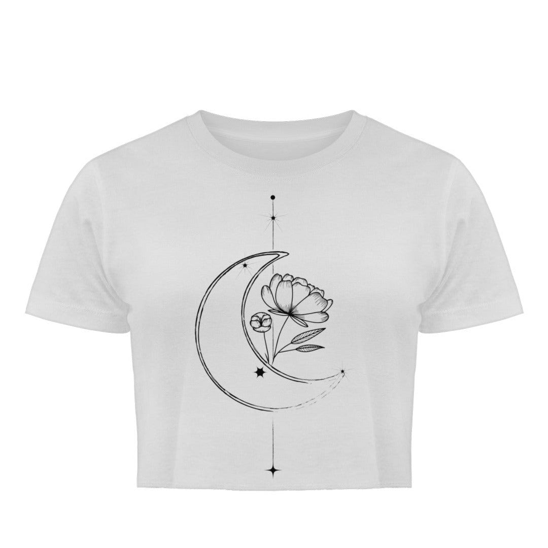 Visualmotivation - weißes Damen Crop-Top mit Lineart Motiv in Schwarz. Aus 100% Bio-Baumwolle. Nachhaltig und Stylisch 