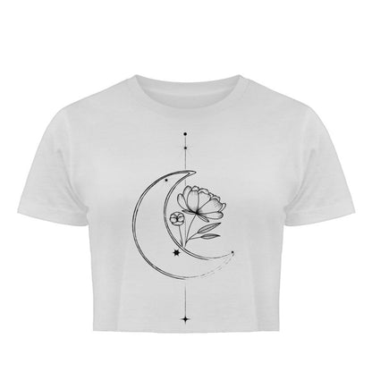 Visualmotivation - weißes Damen Crop-Top mit Lineart Motiv in Schwarz. Aus 100% Bio-Baumwolle. Nachhaltig und Stylisch 