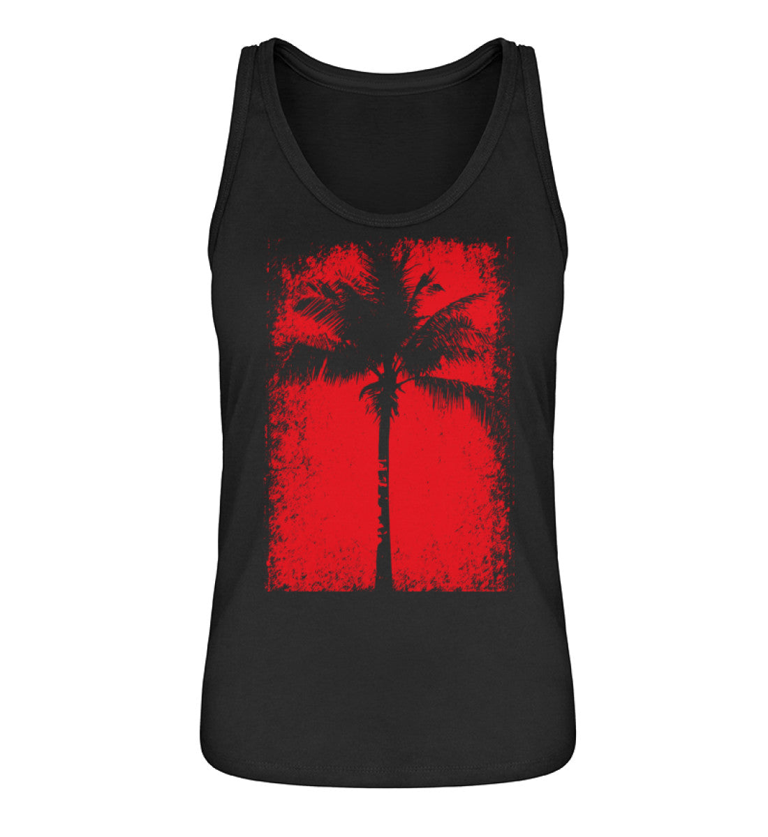 VISUALMOTIVATION - Organic Frauen Tanktop ST/ST - Motiv auf der Vorderseite: Palme auf roten Hintergrund. Topfarbe: schwarz