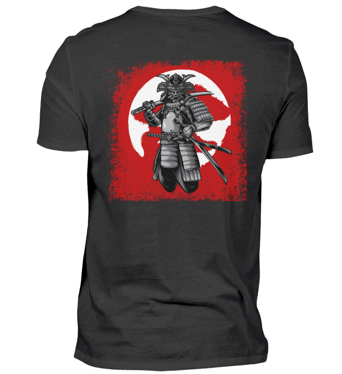 Visualmotivation - Männer Premium Shirt - Motiv: Samurai auf rotem Hintergrund - Shirtfarbe: schwarz
