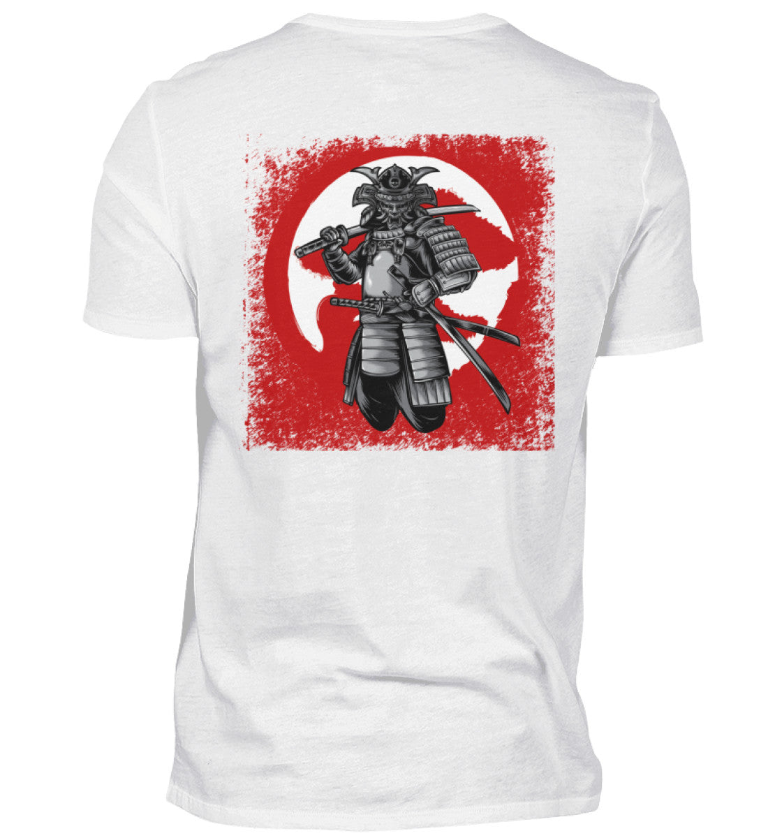 Visualmotivation - Männer Premium Shirt - Motiv: Samurai auf rotem Hintergrund - Shirtfarbe: weiss