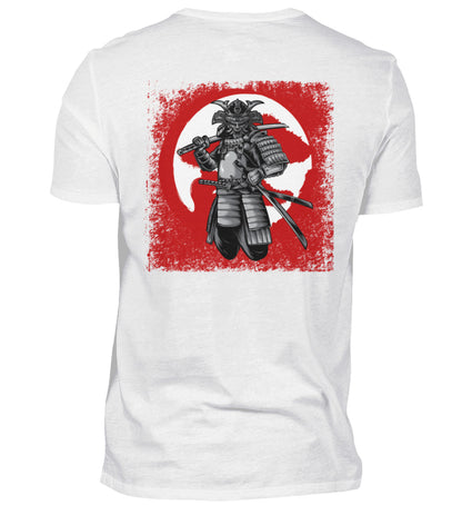 Visualmotivation - Männer Premium Shirt - Motiv: Samurai auf rotem Hintergrund - Shirtfarbe: weiss