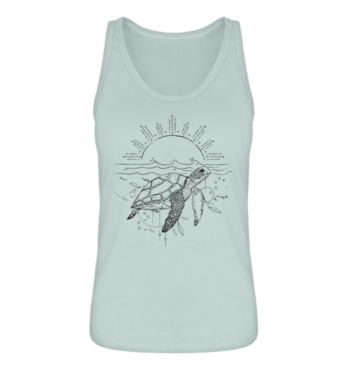 VISUALMOTIVATION - Organic Frauen Tanktop ST/ST - Motiv: Turtle, Lineart, Boho. Shirtfarbe: Caribbean Blue-7033