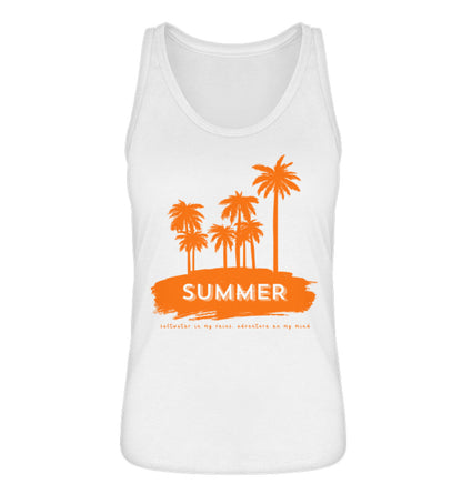 VISUALMOTIVATION - Organic Frauen Tanktop ST/ST - Motiv auf der Vorderseite: SUMMER mit Palmen in einem kräftigen Orange. Topfarbe: White-3