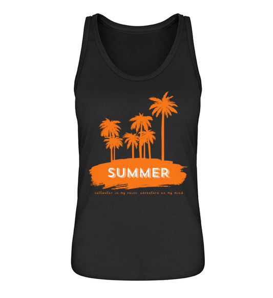 VISUALMOTIVATION - Organic Frauen Tanktop ST/ST - Motiv auf der Vorderseite: SUMMER mit Palmen in einem kräftigen Orange. Topfarbe: Schwarz-16