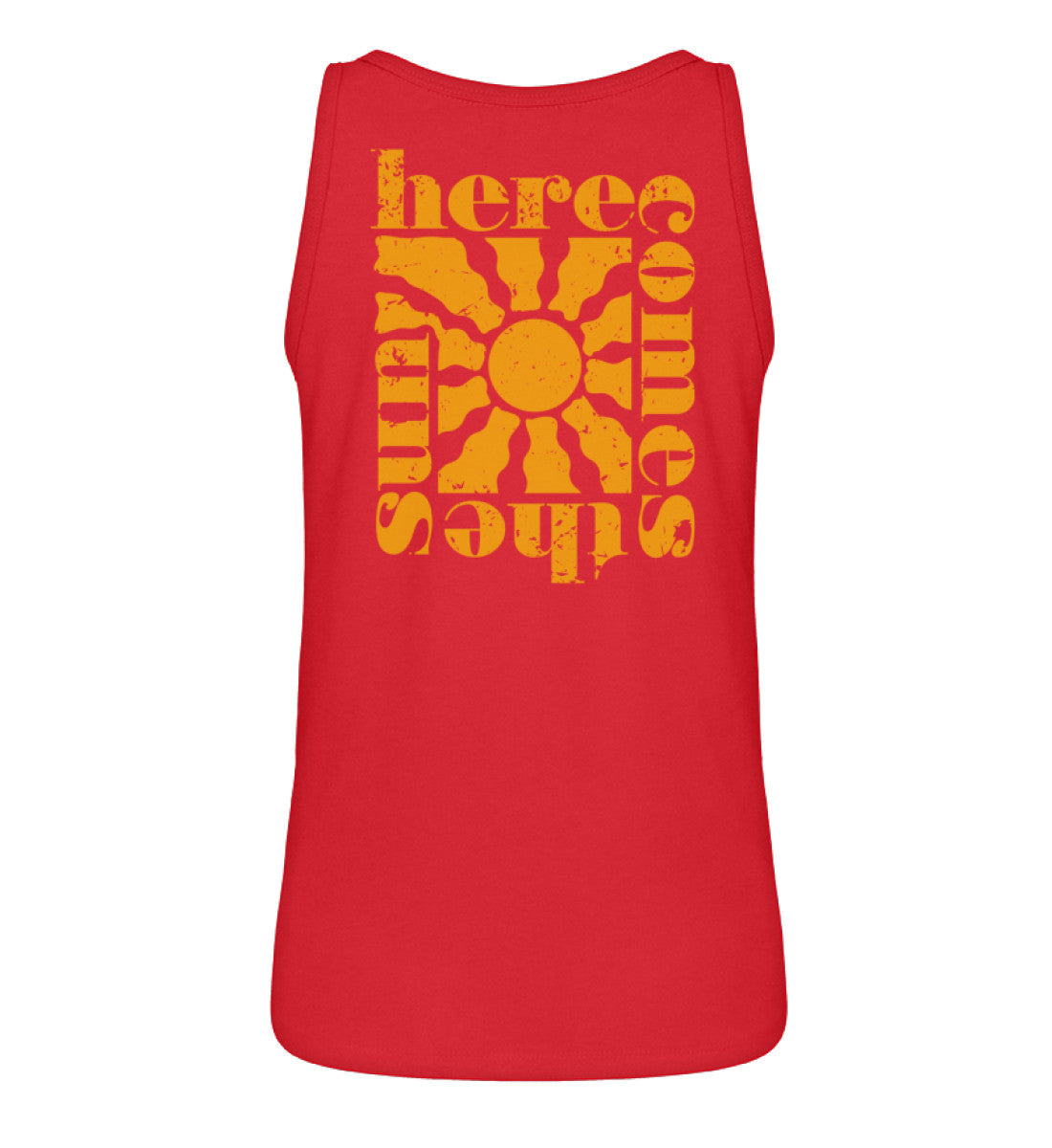 VISUALMOTIVATION - Organic Frauen Tanktop ST/ST - Motiv auf der Rückseite: here comes the sun, in orange. Topfarbe: rot